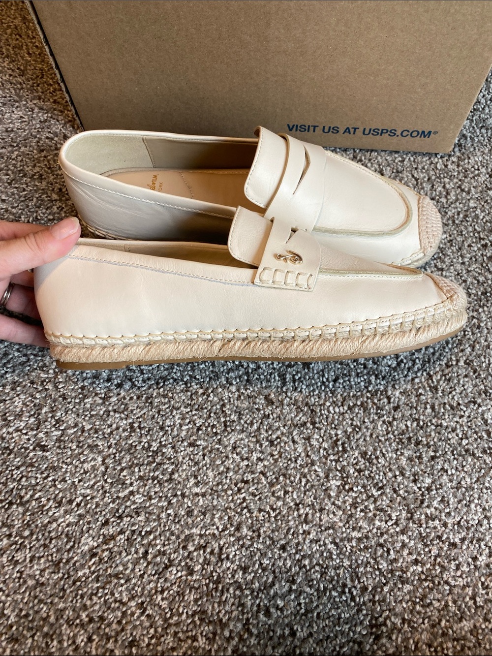 Sam Edelman Cream Leather Espadrille Loafers - Picture 9 of 10
